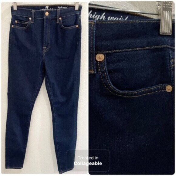 New 7FAM High Rise Preppy Dark Wash Contemporary Western Ankle Stretch Jeans - Picture 1 of 11